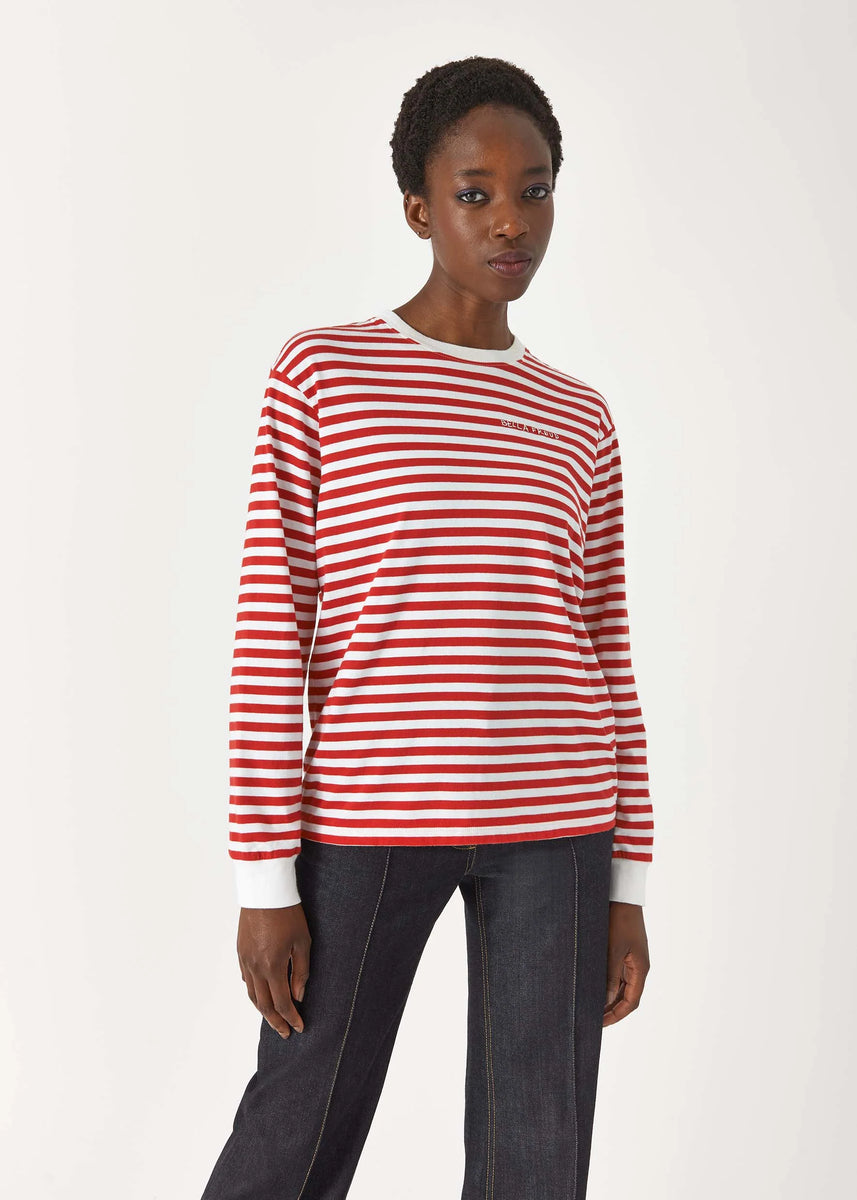 Bella Freud L S Striped T shirt Red