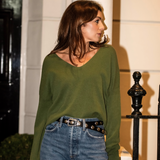 Camilla V-neck Jumper - Olive Green