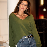 Camilla V-neck Jumper - Olive Green