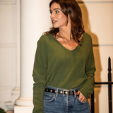 Camilla V-neck Jumper - Olive Green