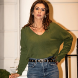 Camilla V-neck Jumper - Olive Green