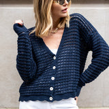 Gia Crochet Cardigan - Navy