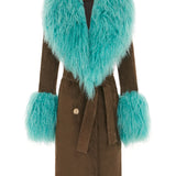 Manhattan Suede Coat - Olive/Turquoise