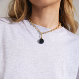 Charm Black Agate Pendant - Gold