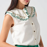 Daisy Sleeveless Blouse - Ecru Denim