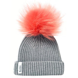 Classic Pompom Hat - Grey/Coral