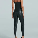 Faux Leather Cami Catsuit - Black