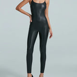 Faux Leather Cami Catsuit - Black