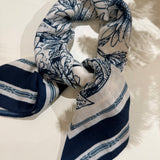 Square Neck Scarf - Navy Flower