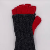 Wool & Angora Fingerless Gloves - Red/Charcoal