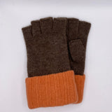 Wool & Cashmere Bicolour Fingerless Gloves - Orange/Brown