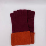 Wool & Cashmere Bicolour Fingerless Gloves - Wine/Burnt Orange