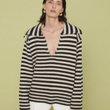 Esme Stripe Polo Jumper - Black/Sand