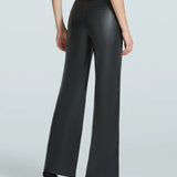 Faux Leather Wide Leg Trousers - Black