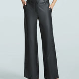 Faux Leather Wide Leg Trousers - Black